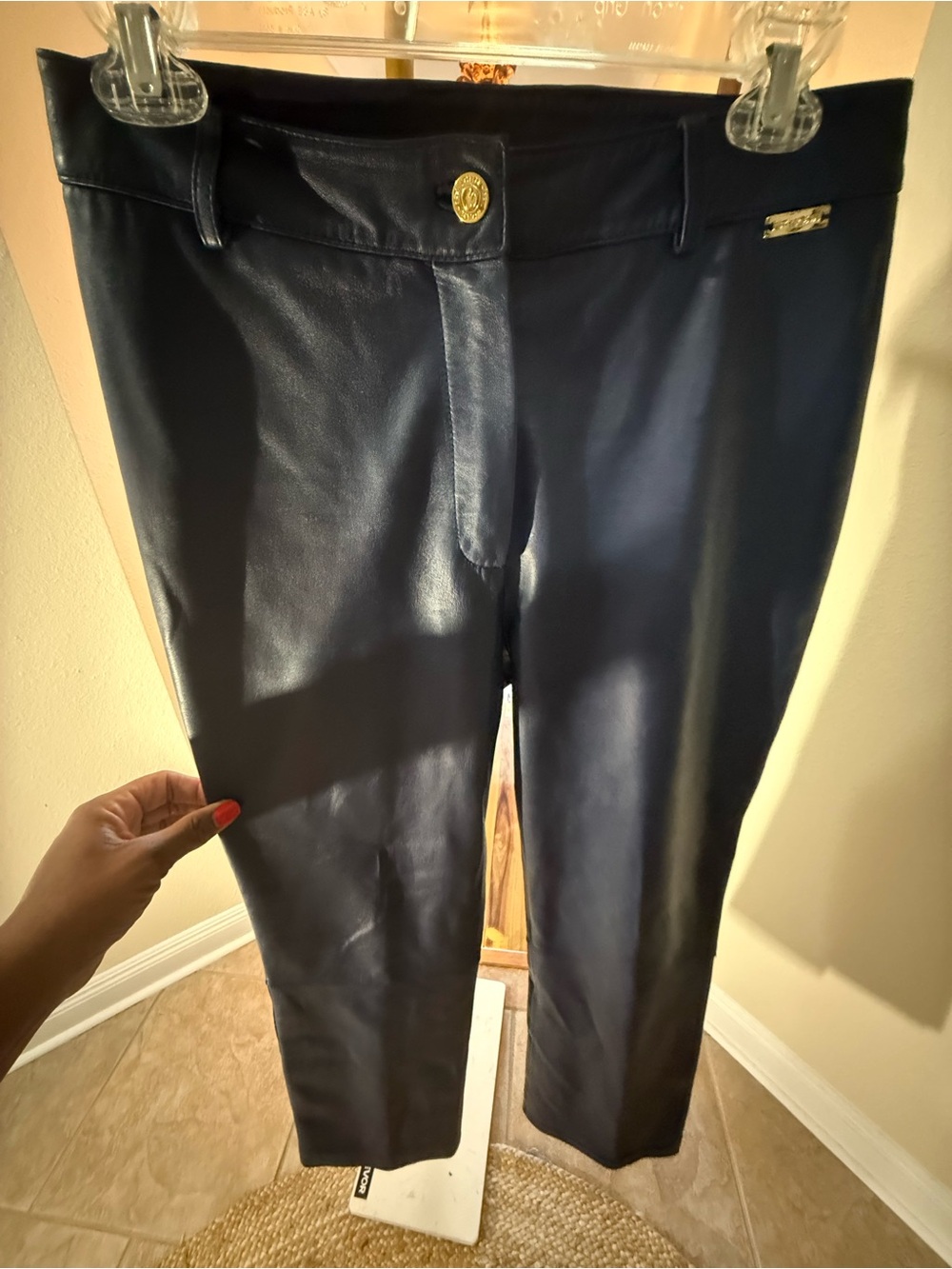 St John Sport Women’s Navy 100% Leather Slim Pants